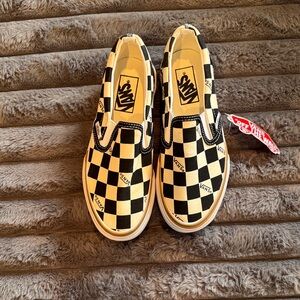 Vans Black and Cream Checkerboard Slip-Ons
